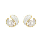 Luxury Earrings with White Opal and Pearls in Gold