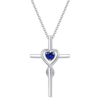 Sapphire Heart Stone Cross Necklace | White Gold
