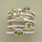 Vintage Green Glass Layered Silver Ring