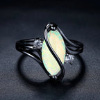 Vintage Black Silver Opal & Crystal Accent Ring
